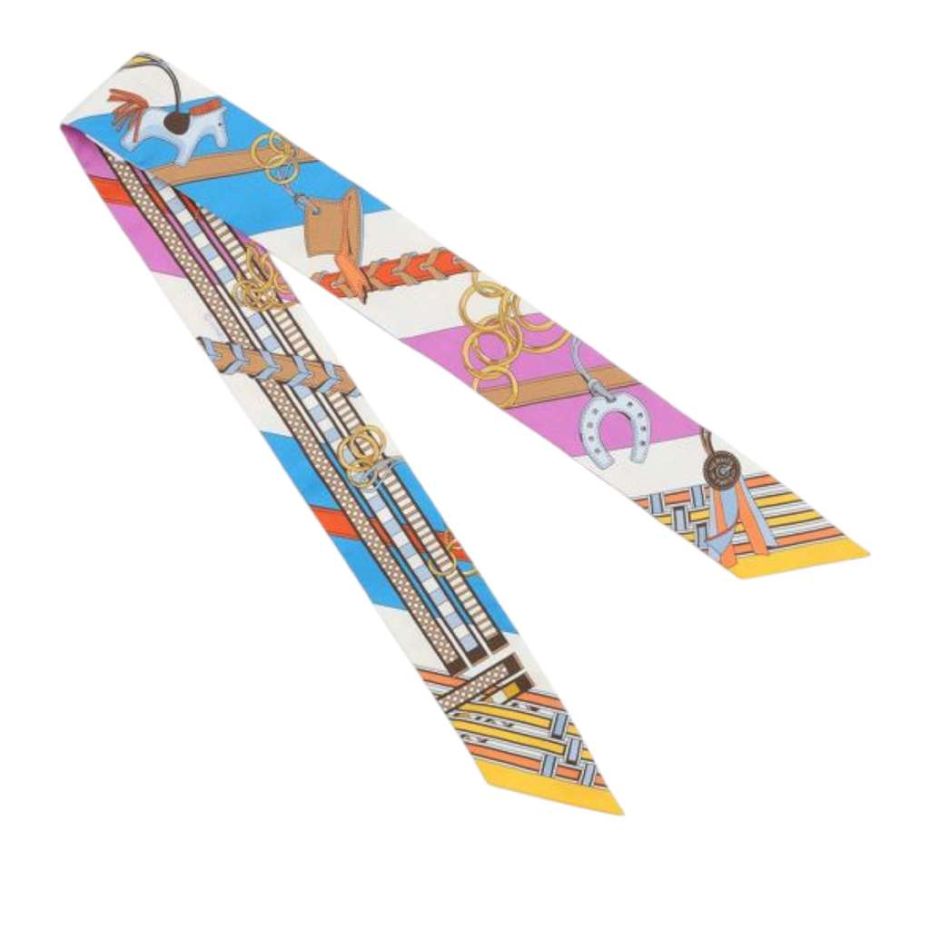 Hermès Brides et Gris Gris Silk Twilly Scarf White Silk Very good condition - Back View