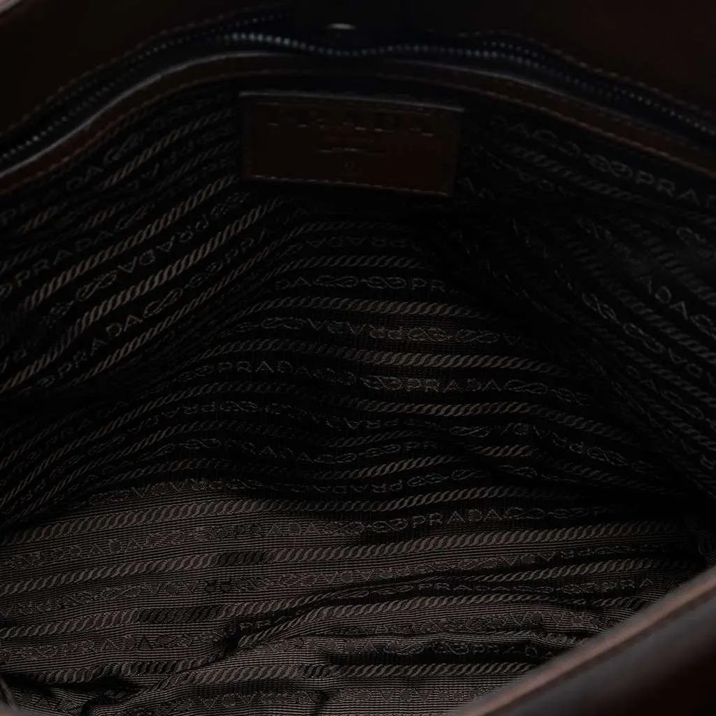 Prada Leather Buckle Messenger Bag Brown Leather Very good - Model View