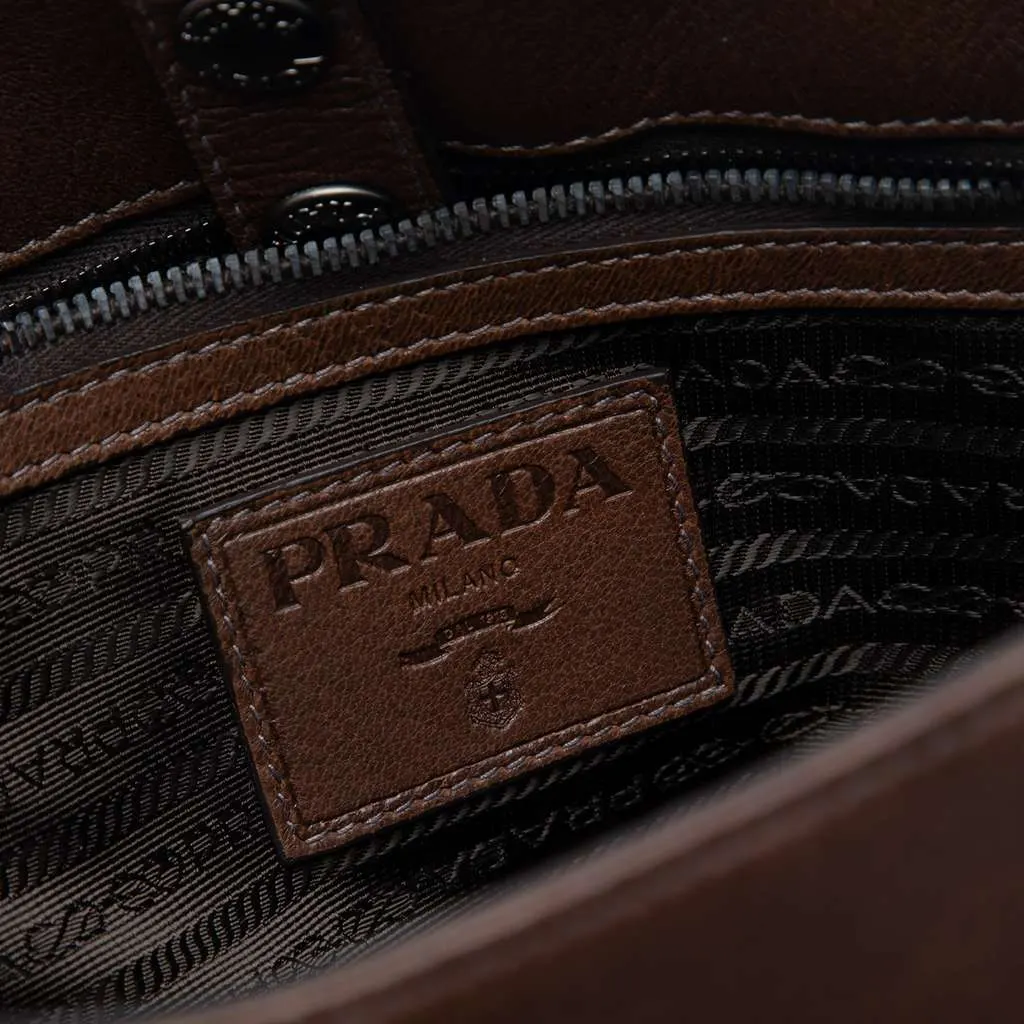 Prada Leather Buckle Messenger Bag Brown Leather Very good - Box View