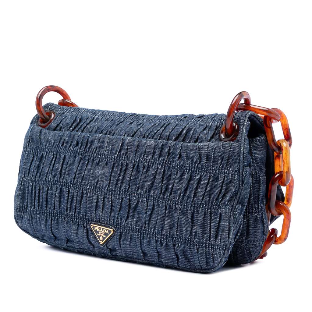 Prada Denim Gaufre Resin Chain Shoulder Bag Blue Denim Very good condition - Back View
