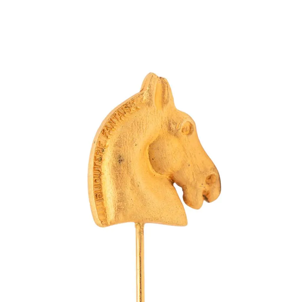 Hermès Gold Plated Bijouterie Fantaisie Horse Pin Brooch Gold Metal Good - Inside View