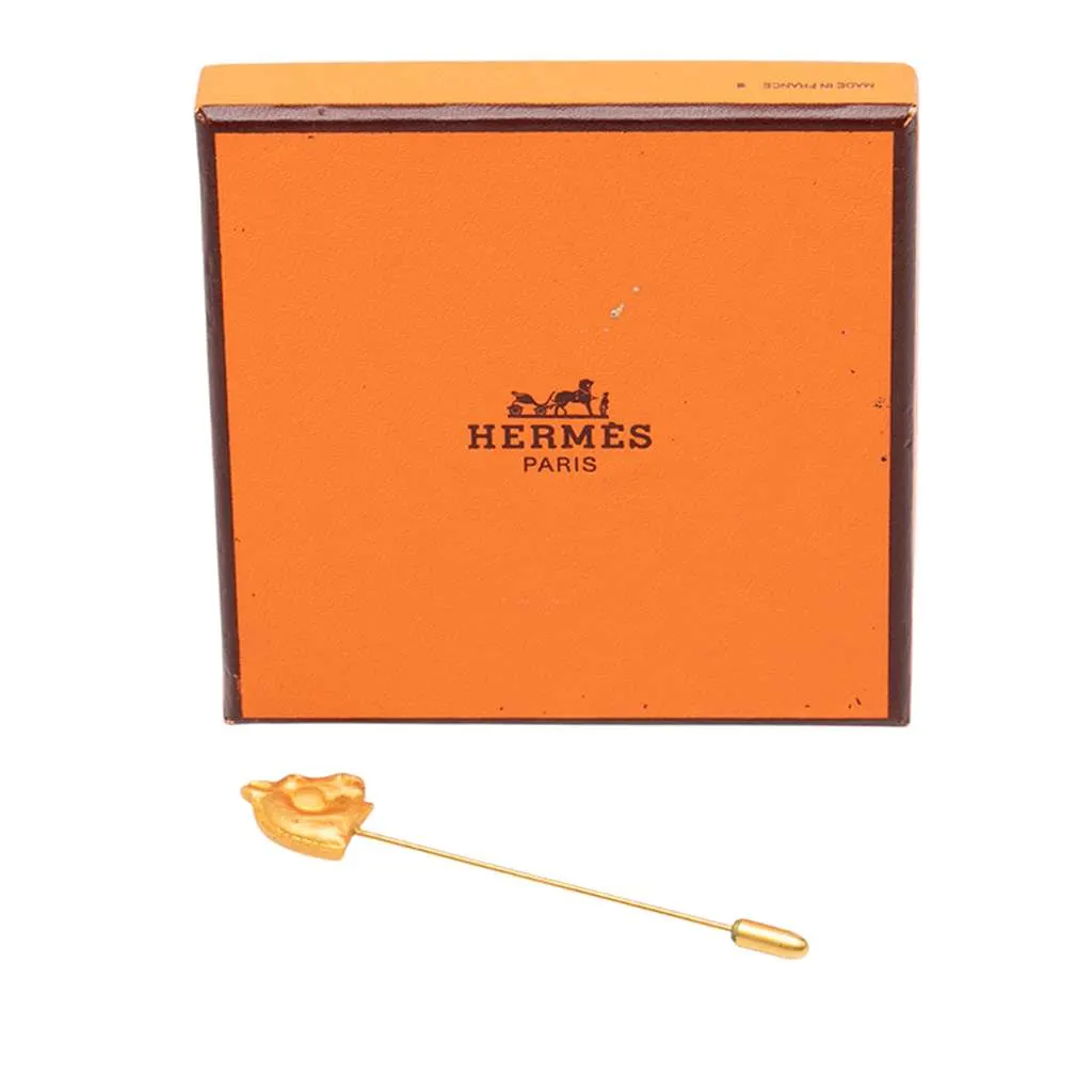 Hermès Gold Plated Bijouterie Fantaisie Horse Pin Brooch Gold Metal Good - Model View