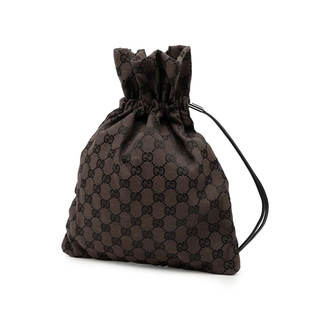 Gucci GG Canvas Drawstring Pouch Brown Canvas Good condition - Back View