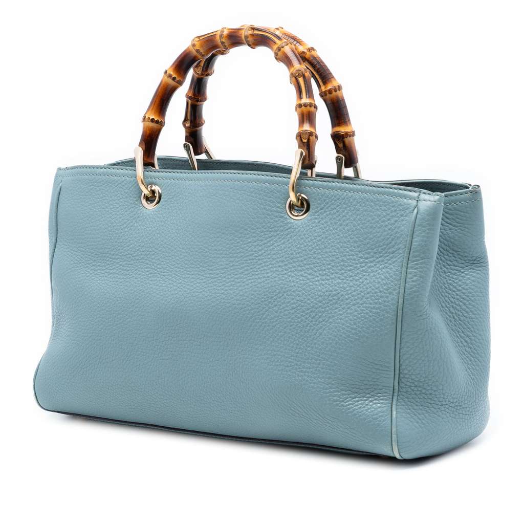 Gucci Medium Calfskin Bamboo Shopper Satchel Blue Leather Good condition - Back View