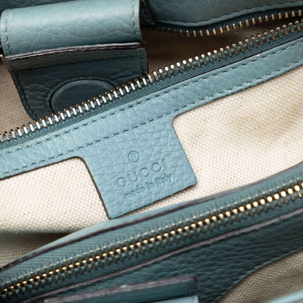 Gucci Medium Calfskin Bamboo Shopper Satchel Blue Leather Good condition - Box View