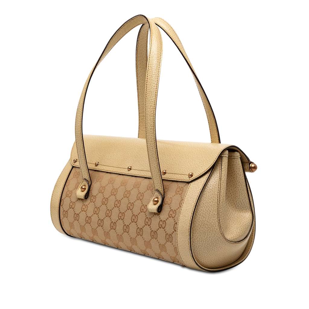 Gucci GG Canvas Bamboo Bullet Shoulder Bag Beige Good condition - Back View