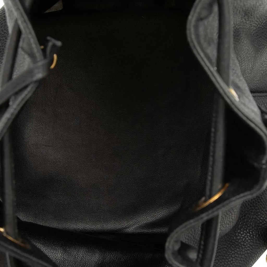 Chanel Caviar Triple CC Drawstring Bucket Bag Black Leather Very good - Model View