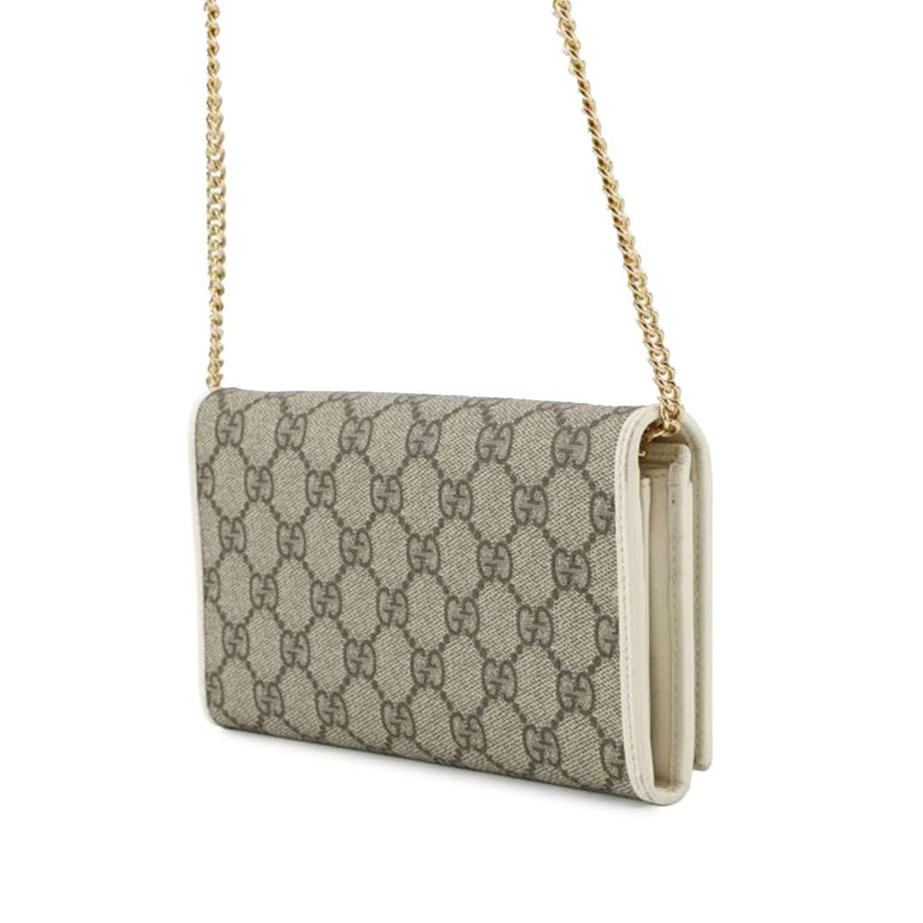 Gucci GG Supreme Horsebit 1955 Wallet On Chain Beige Canvas Good condition - Back View
