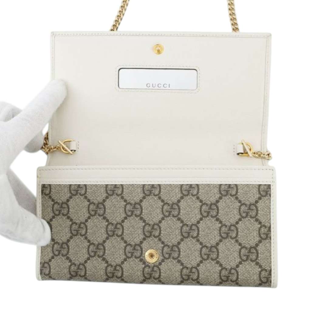 Gucci GG Supreme Horsebit 1955 Wallet On Chain Beige Canvas Good condition - Model View
