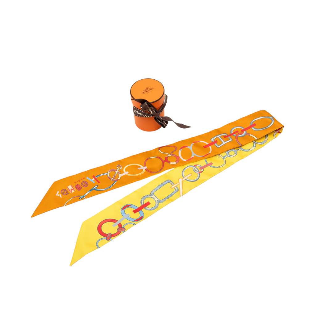 Hermès Do Re Boucles Silk Twilly Scarf Orange Silk Very good condition - Box View
