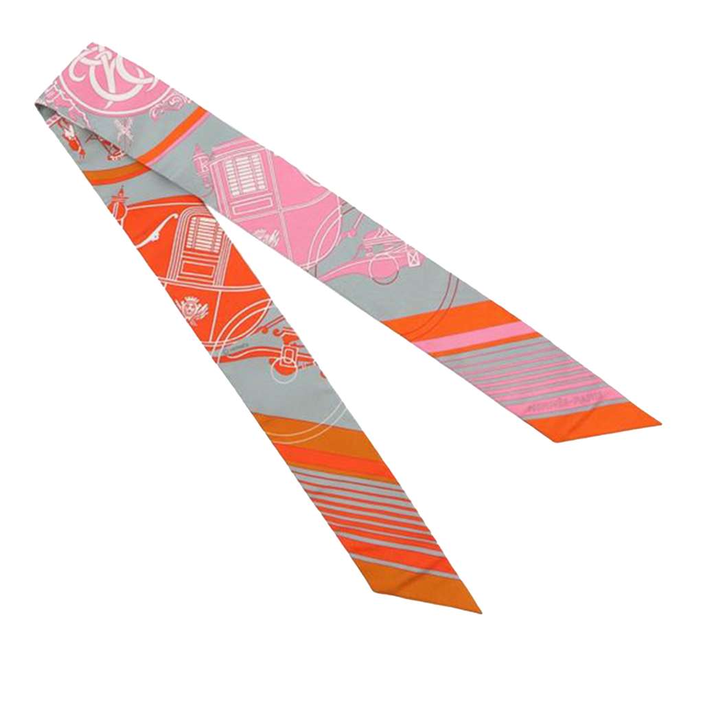 Hermès Ex Libris Silk Twilly Scarf Grey Silk Good condition - Back View