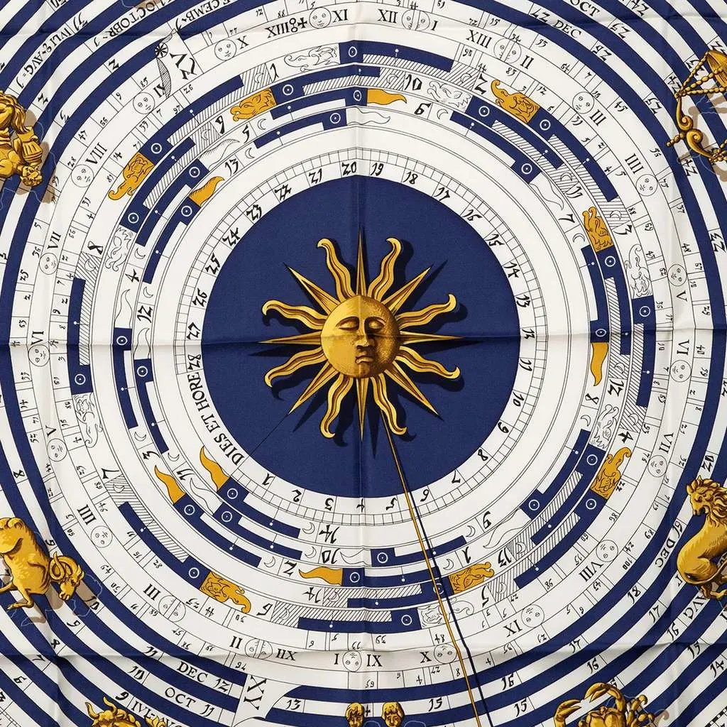 Hermès Astrologie Dies et Hore Silk Scarf Blue Silk Very good - Back View