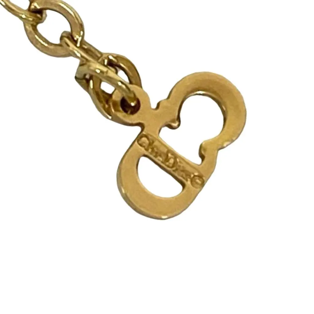 Dior Gold Plated Rhinestone Logo Heart Pendant Necklace Gold Metal Very good - Model View