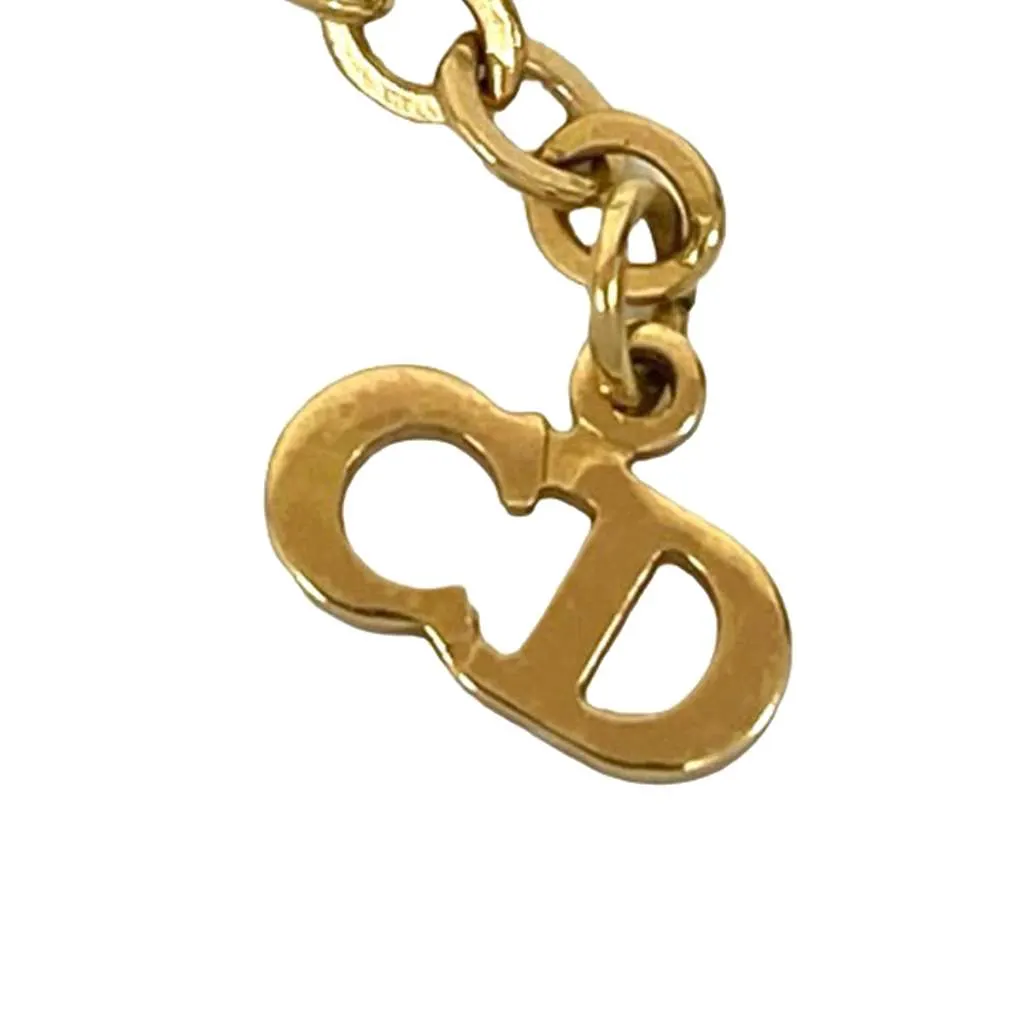 Dior Gold Plated Rhinestone Logo Heart Pendant Necklace Gold Metal Very good - Box View