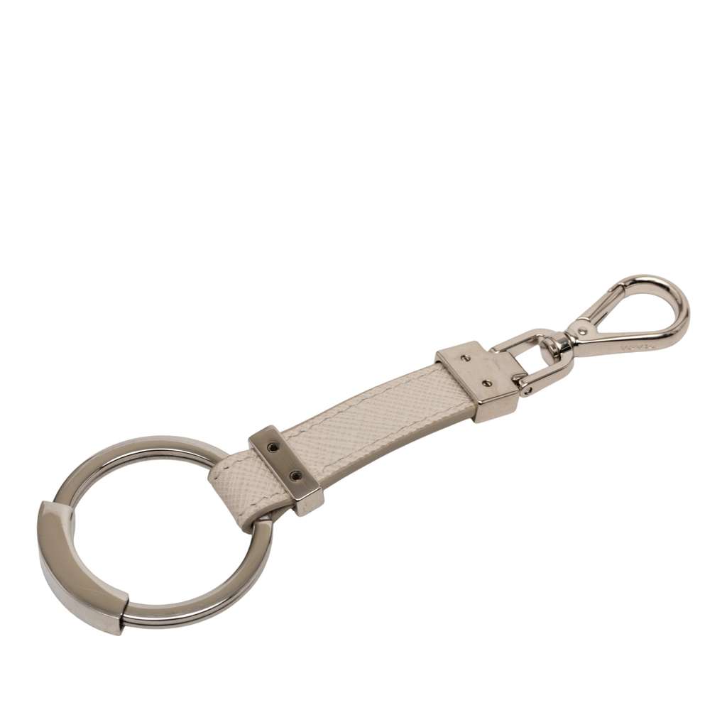 Prada Saffiano Logo Key Holder Grey Leather Good condition - Back View