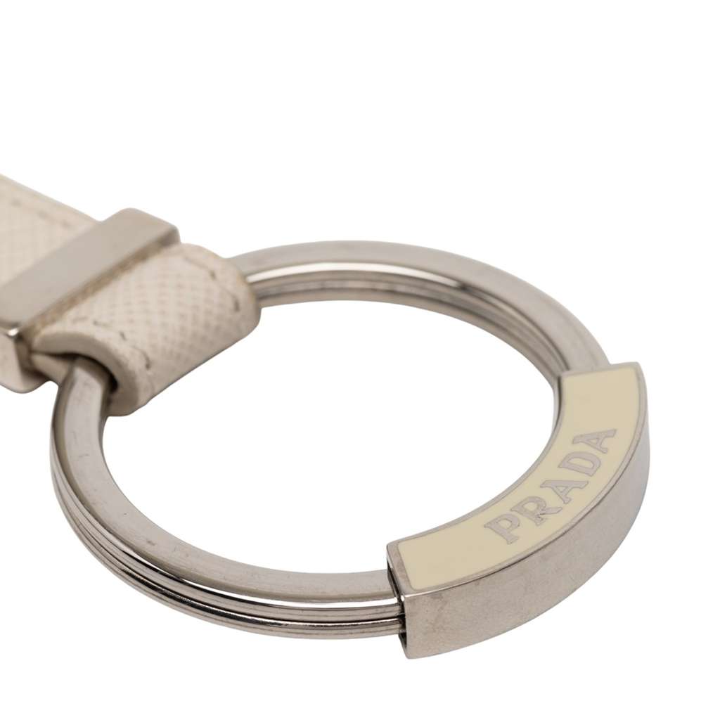 Prada Saffiano Logo Key Holder Grey Leather Good condition - Model View