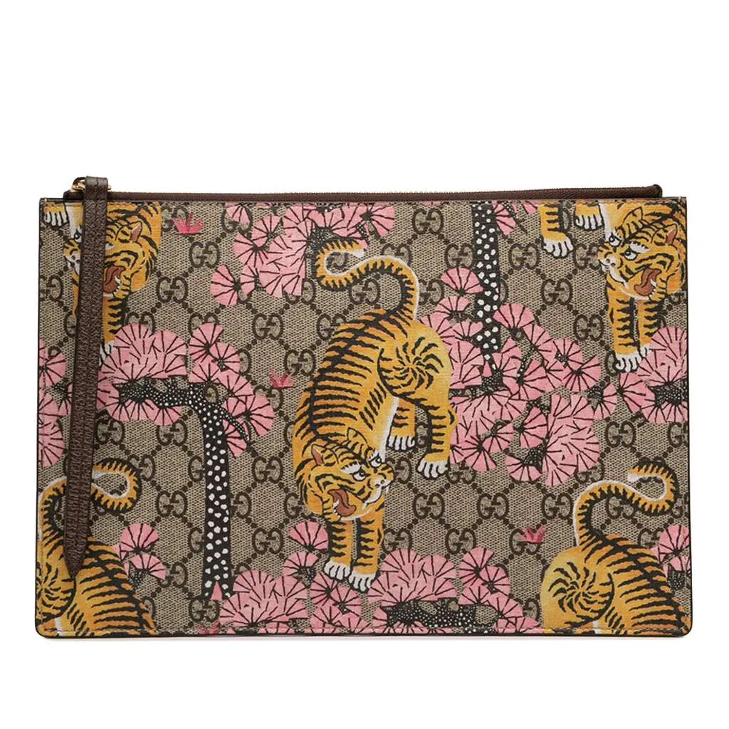 Gucci GG Supreme Bengal Clutch Beige Very good - Front View
