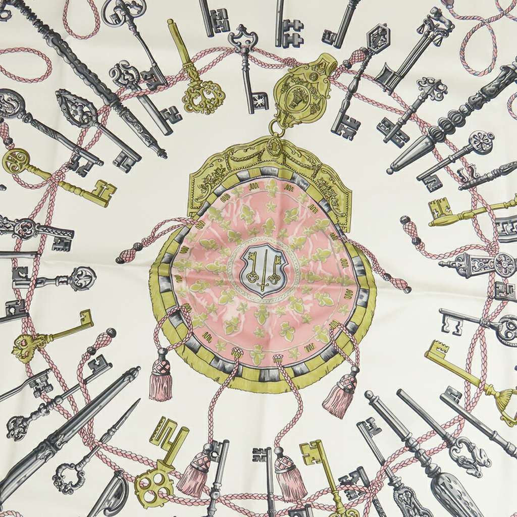 Hermès Les Cles Silk Scarf 90 Pink Silk Good condition - Box View