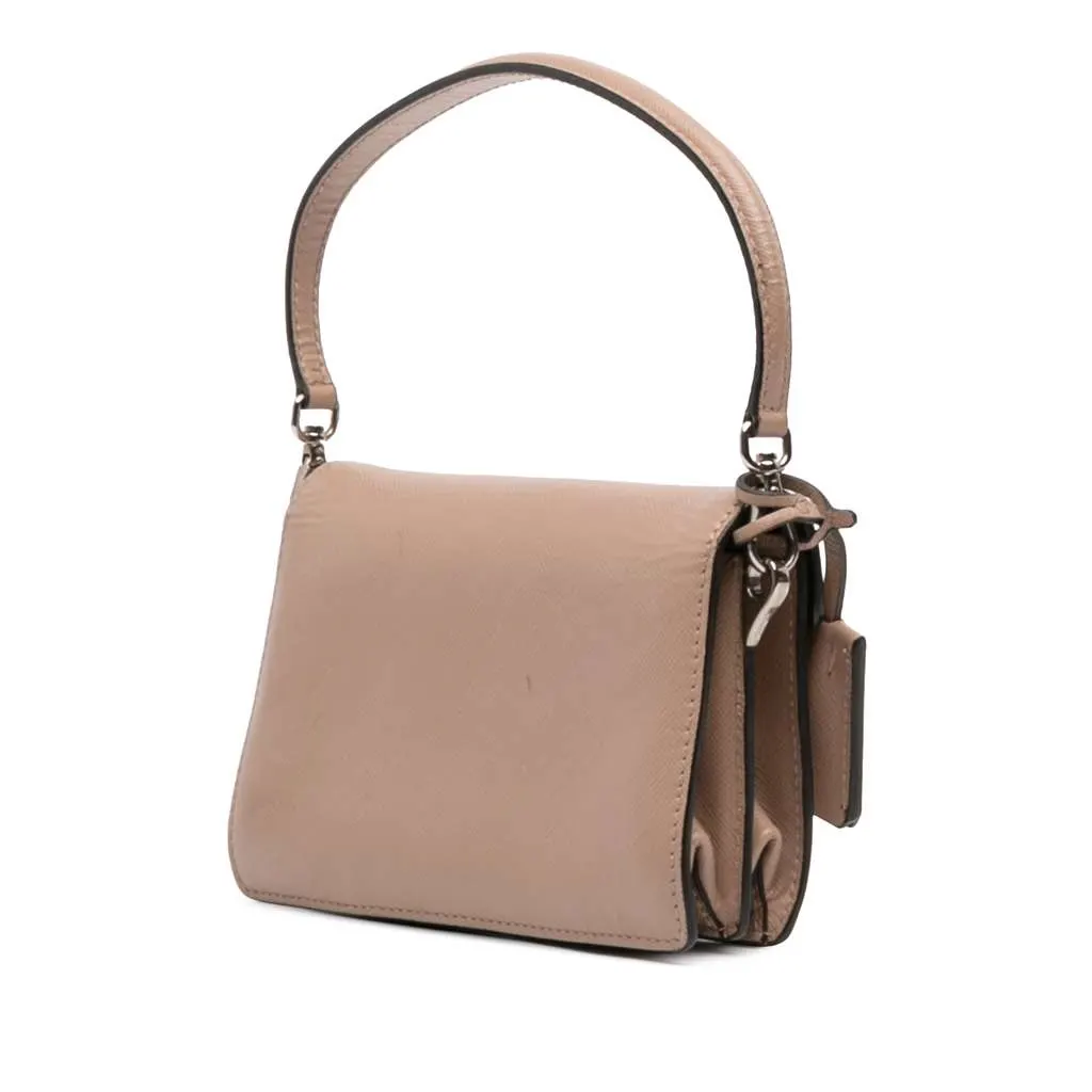 Prada Mini Saffiano Lux Sound Lock Satchel Beige Leather Very good - Back View