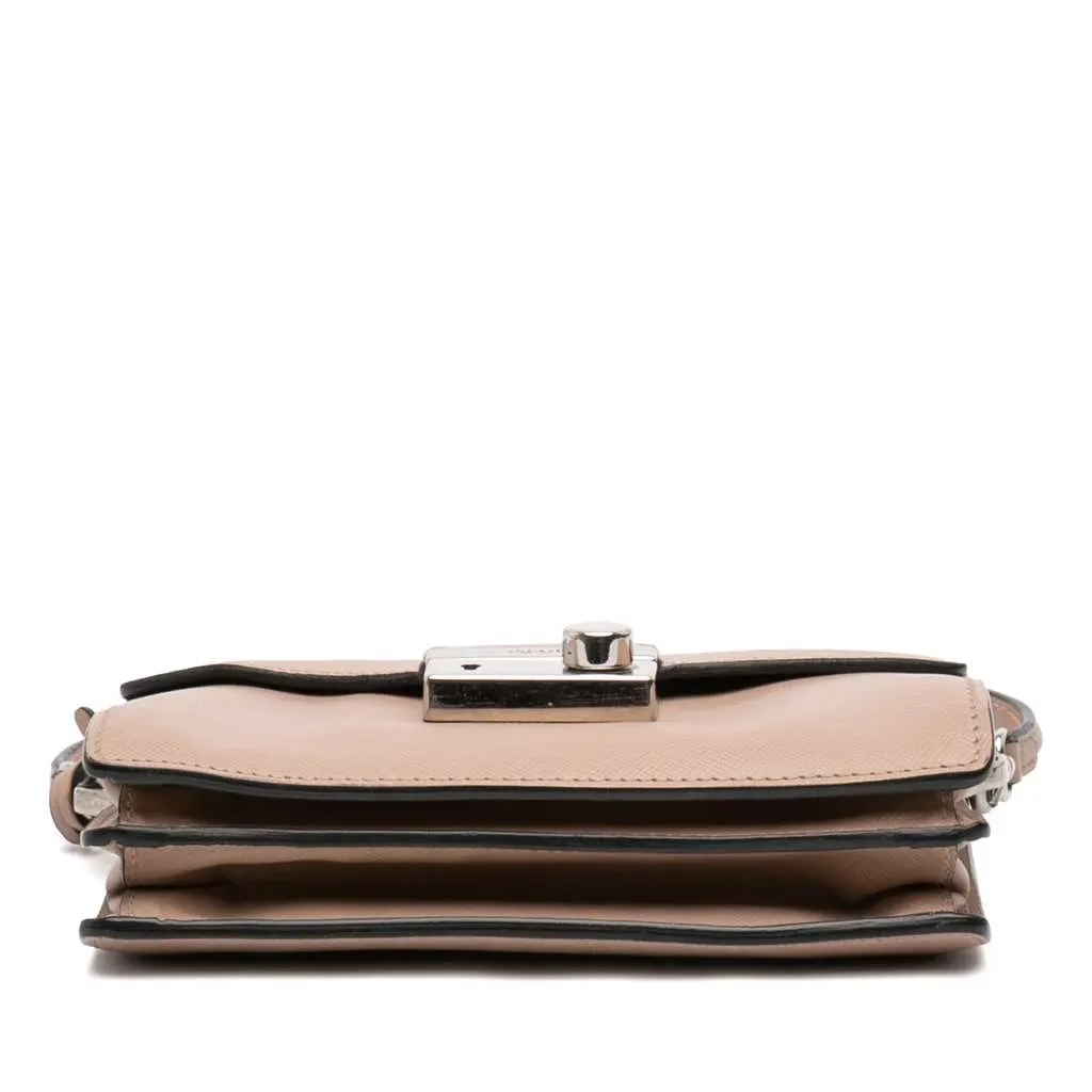 Prada Mini Saffiano Lux Sound Lock Satchel Beige Leather Very good - Inside View