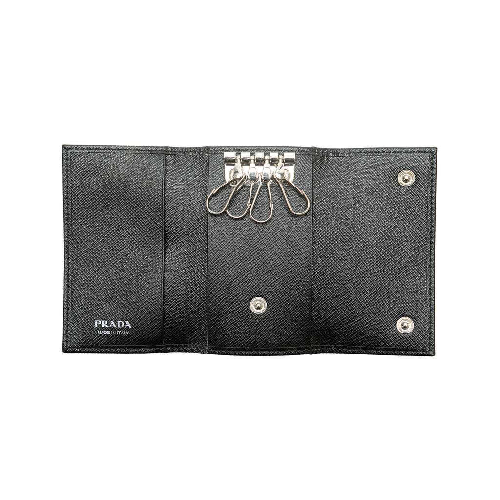 Prada Saffiano Key Holder Black Leather Good condition - Model View