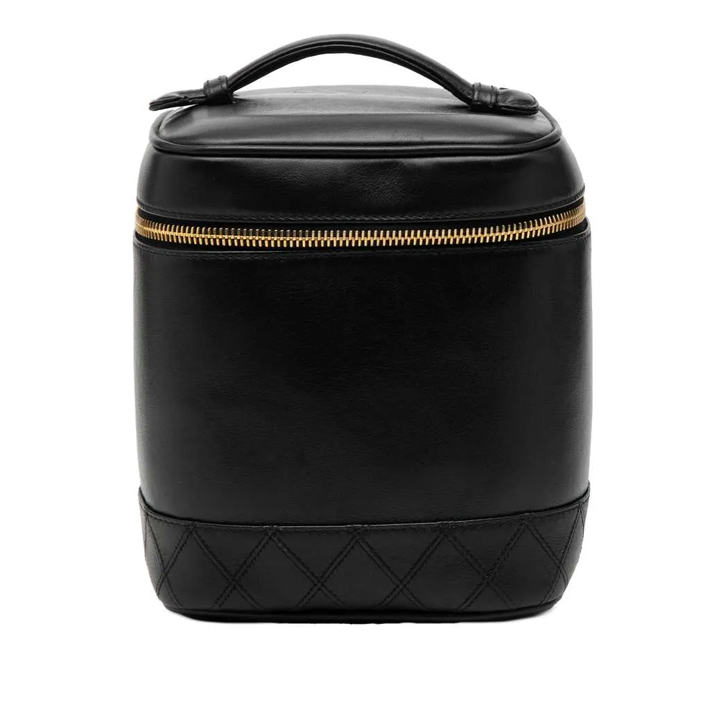 Chanel CC Lambskin Vanity Case Black Leather Good - Front View