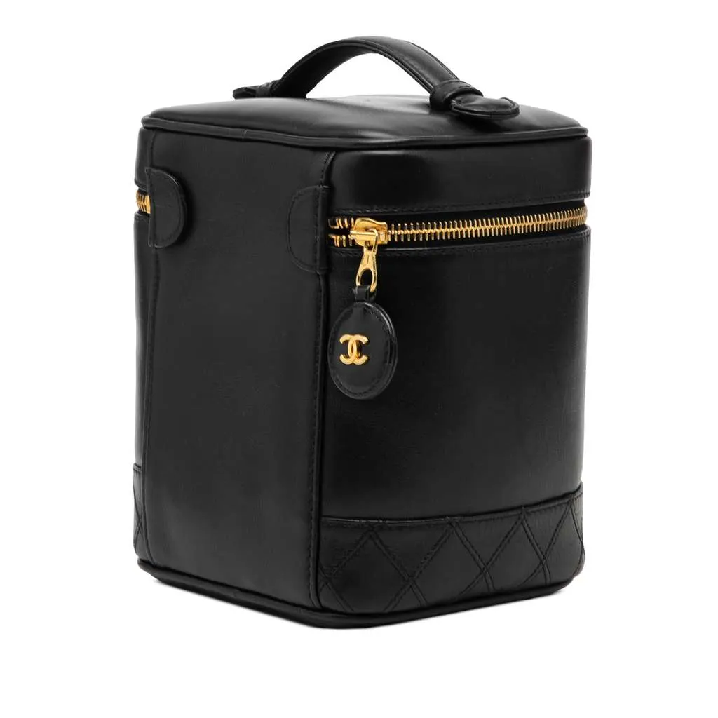 Chanel CC Lambskin Vanity Case Black Leather Good - Back View