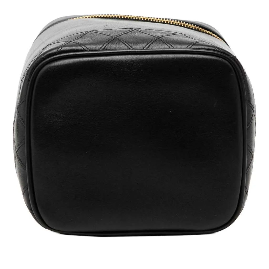 Chanel CC Lambskin Vanity Case Black Leather Good - Inside View