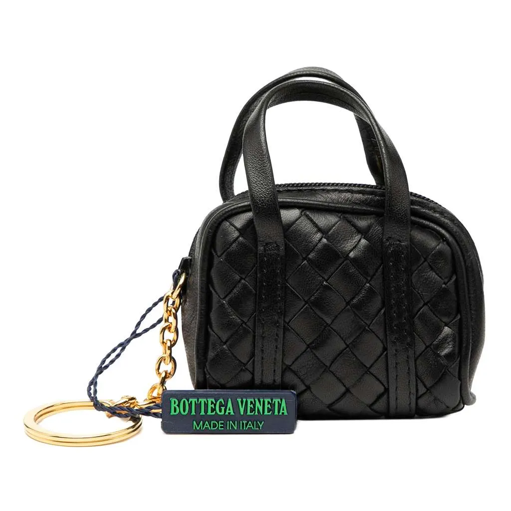 Bottega Veneta Nappa Intrecciato Pouch Key Holder and Bag Charm Black Leather Very good - Front View