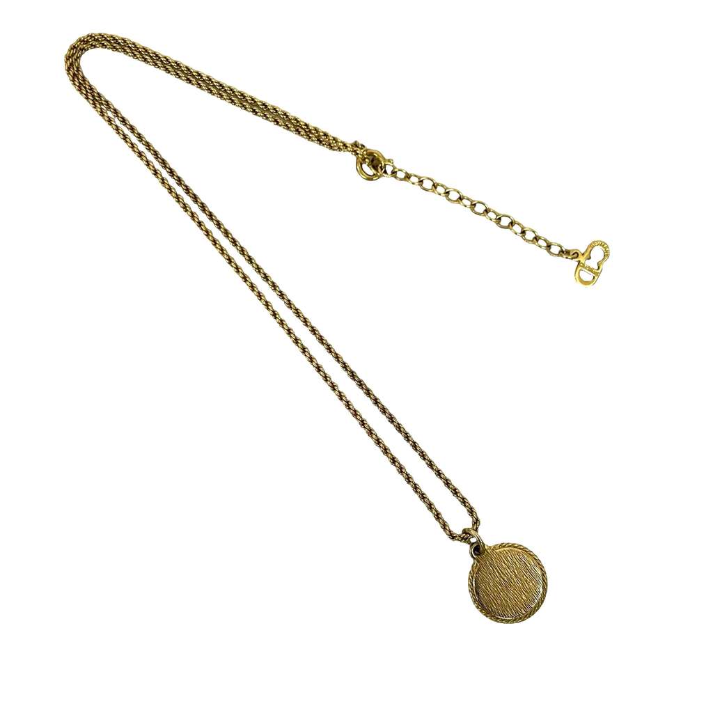 Dior Gold Plated Logo Round Emblem Pendant Necklace Gold Metal Good condition - Back View