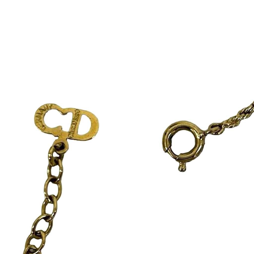 Dior Gold Plated Logo Round Emblem Pendant Necklace Gold Metal Good condition - Model View