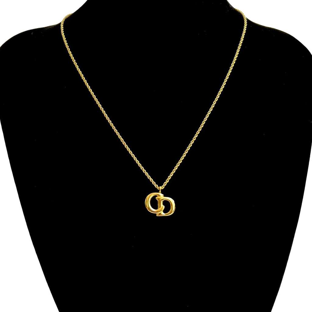 Dior Gold Plated CD Logo Pendant Necklace Gold Metal Good condition - Box View