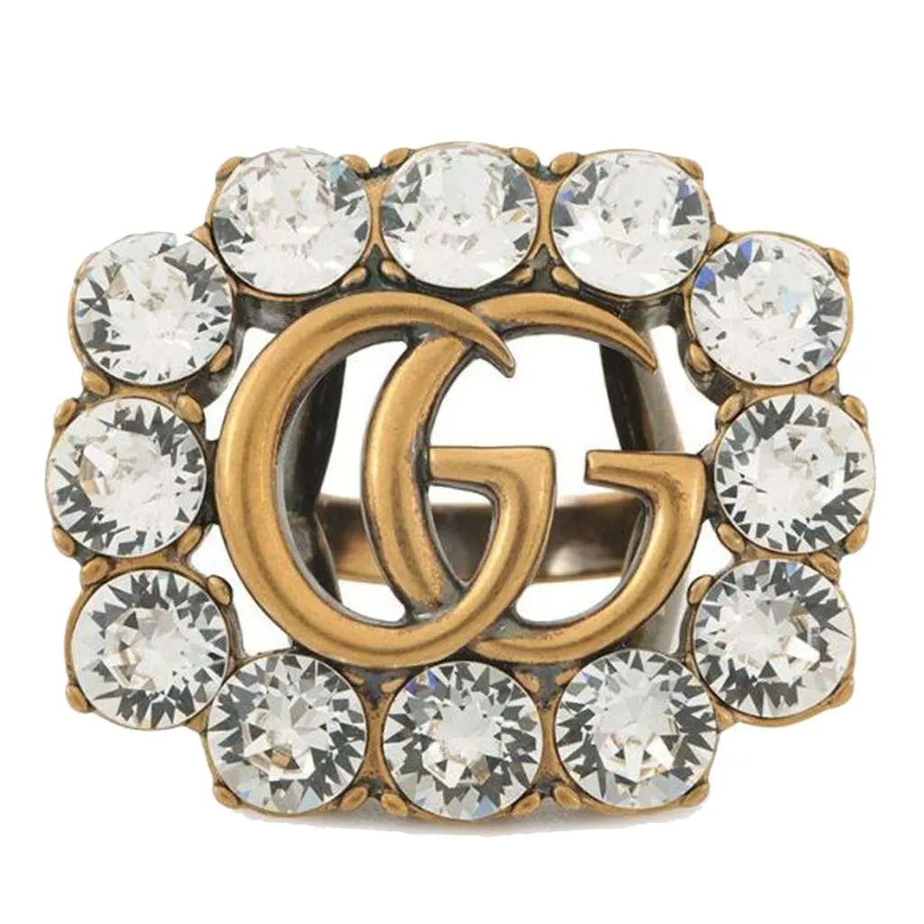 Gucci Gold Plated GG Marmont Crystal Ring Gold Metal Very good - Front View