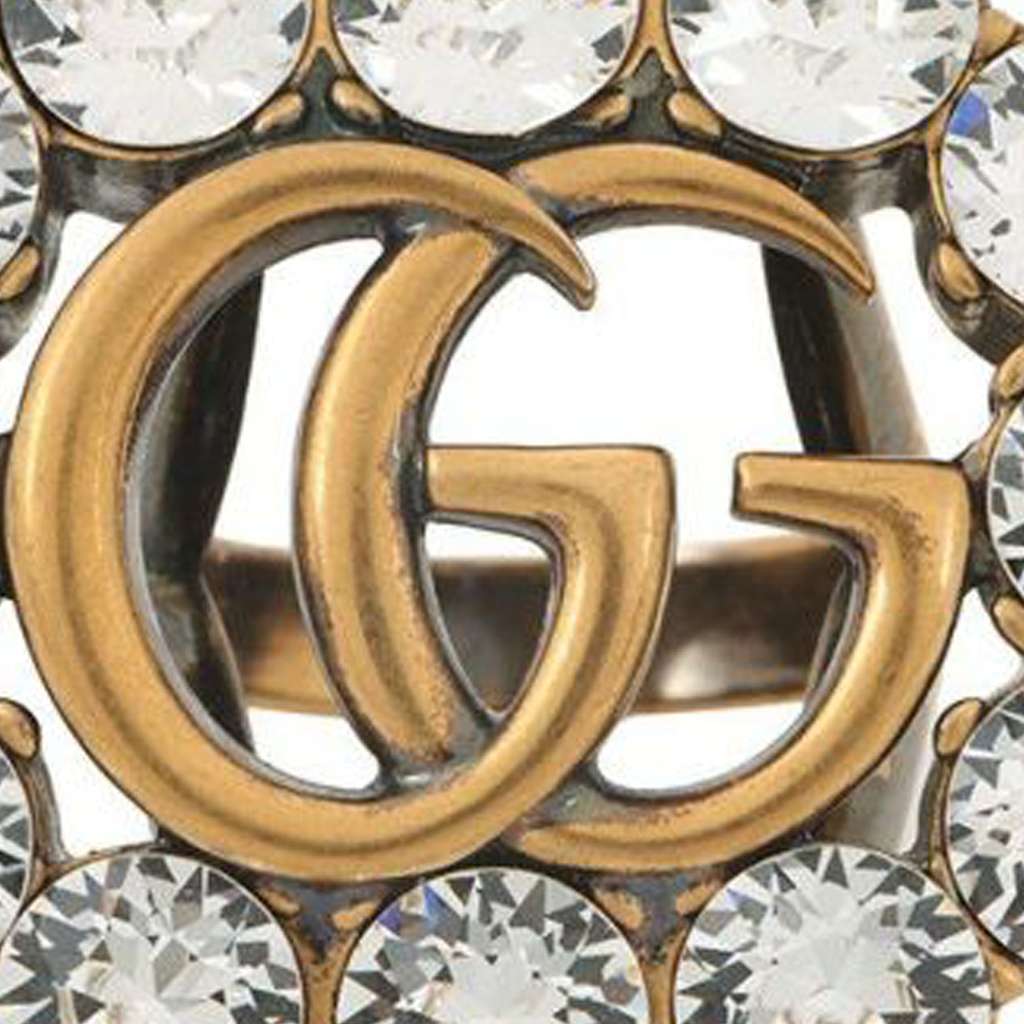 Gucci Gold Plated GG Marmont Crystal Ring Gold Metal Good condition - Model View