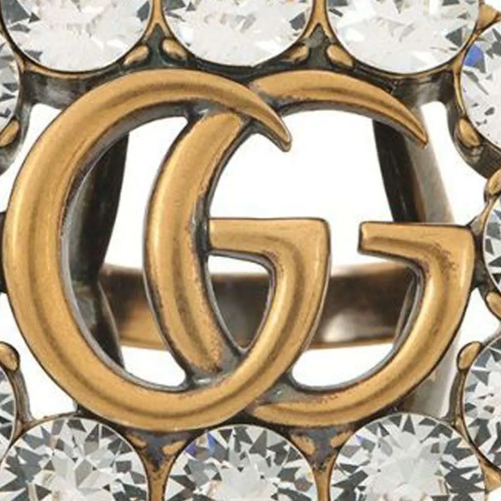 Gucci Gold Plated GG Marmont Crystal Ring Gold Metal Very good - Model View
