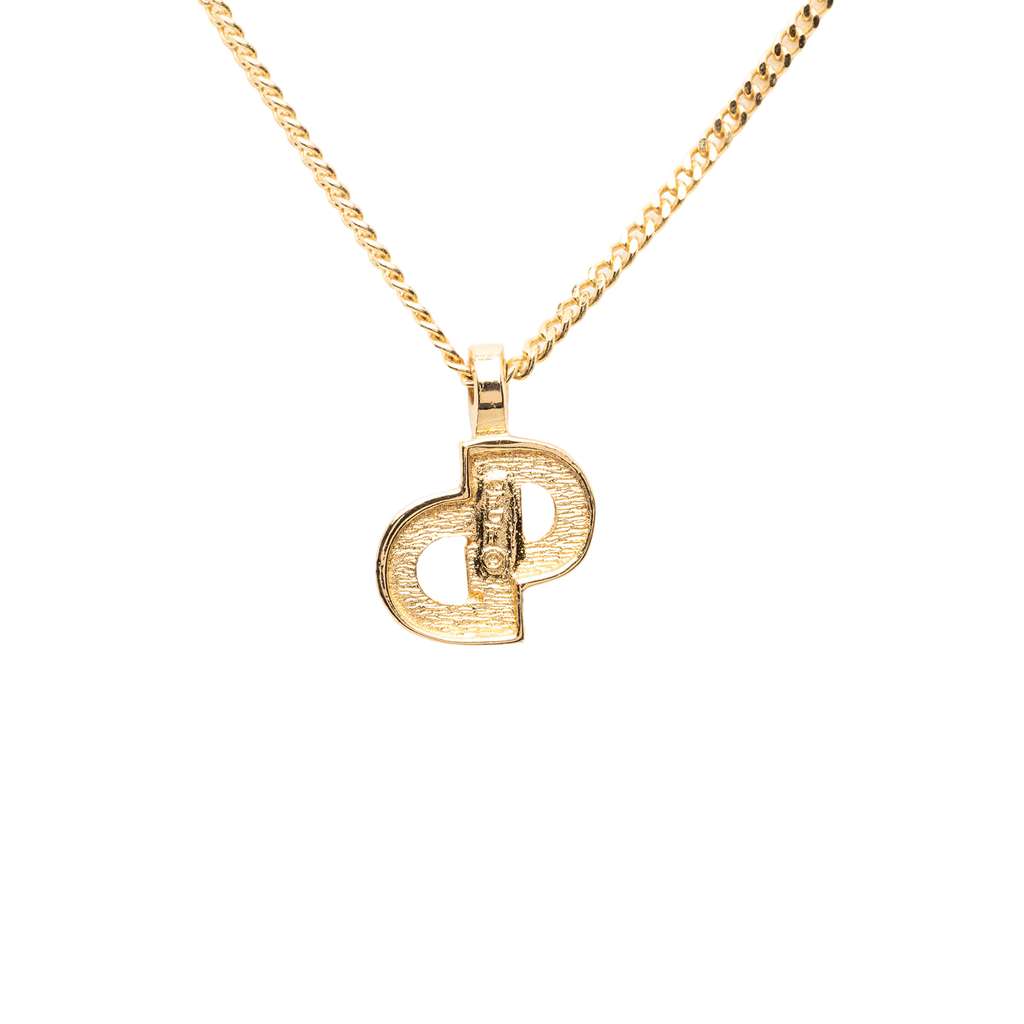 Dior Gold Plated Rhinestone CD Pendant Necklace Gold Metal Good condition - Back View