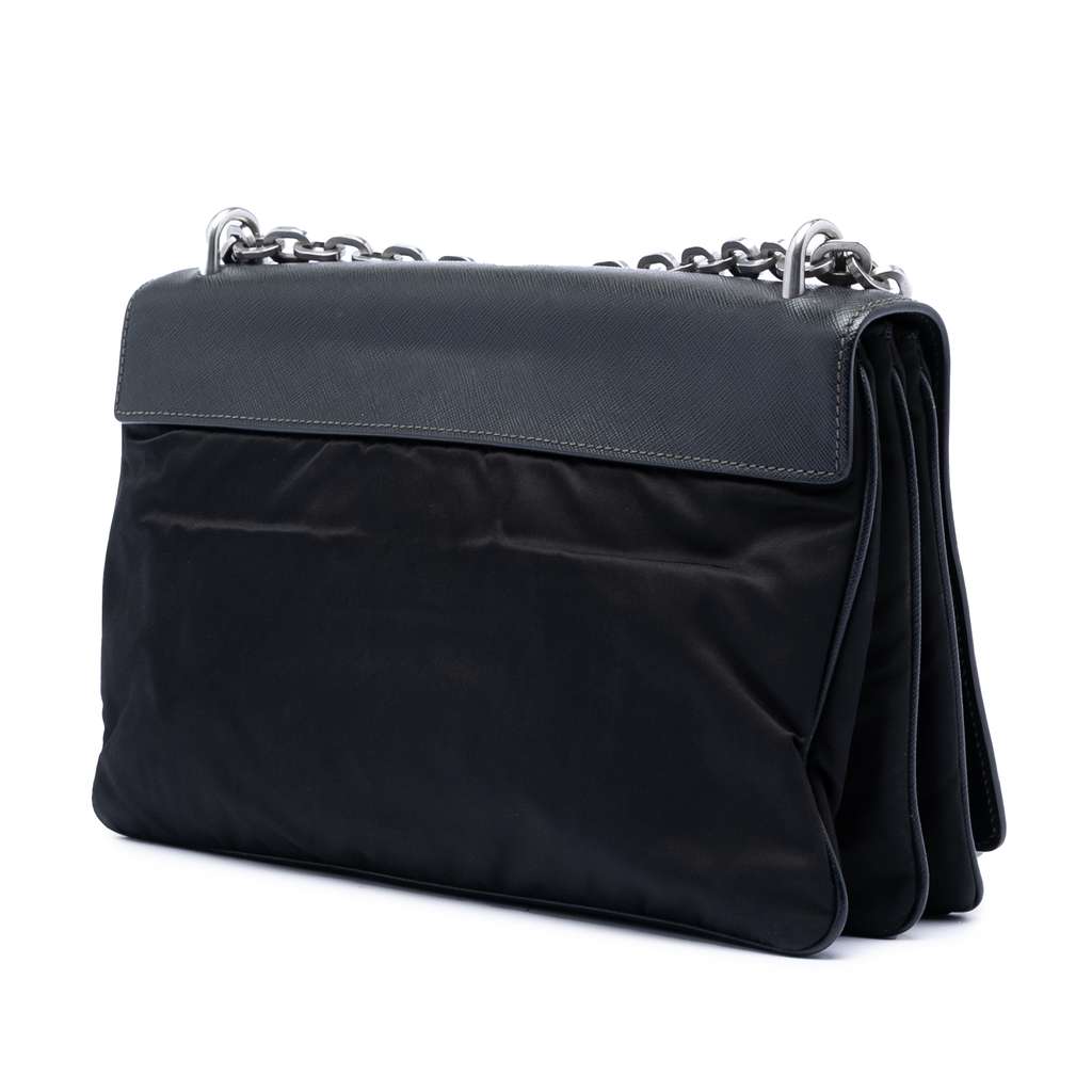 Prada Saffiano Lux and Tessuto Chain Crossbody Black Leather Good condition - Back View