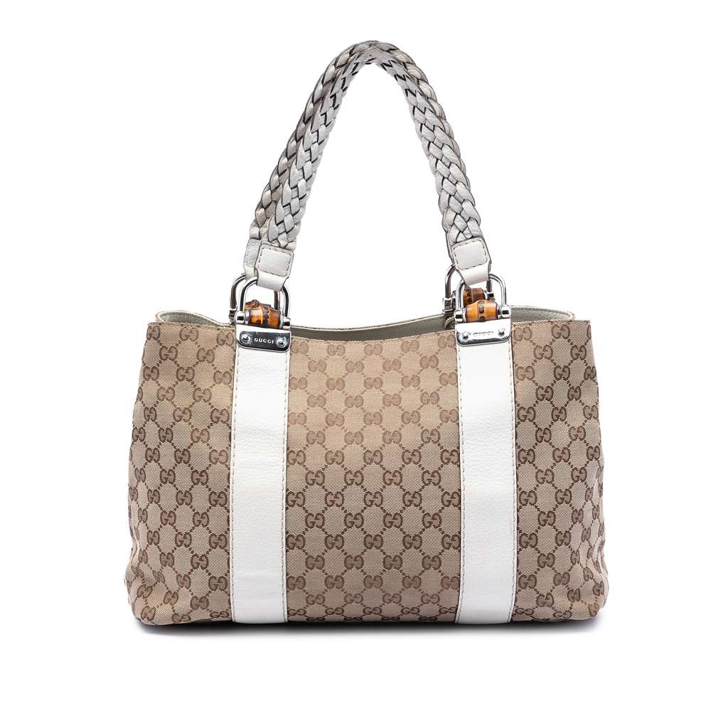 Gucci حقيبة ليبتشيو من قماش الخيزران بنقش GG متوسطة الحجم