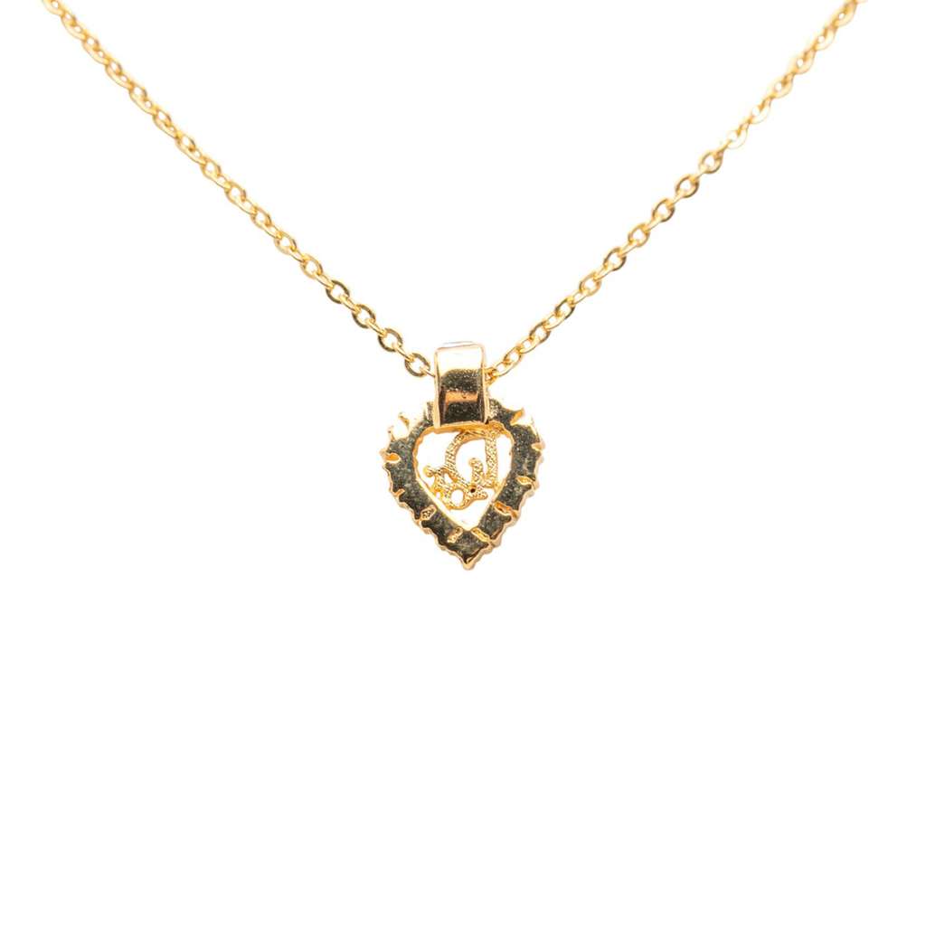 Dior Gold Plated Rhinestone Logo Heart Pendant Necklace Gold Metal Good condition - Inside View