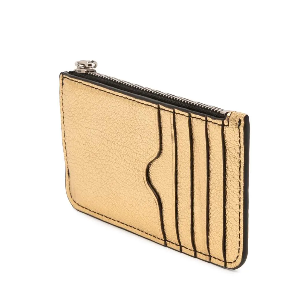 Alexander McQueen Metallic Leather Skull Charm Zip Card Holder Gold Leather Very good - Back View