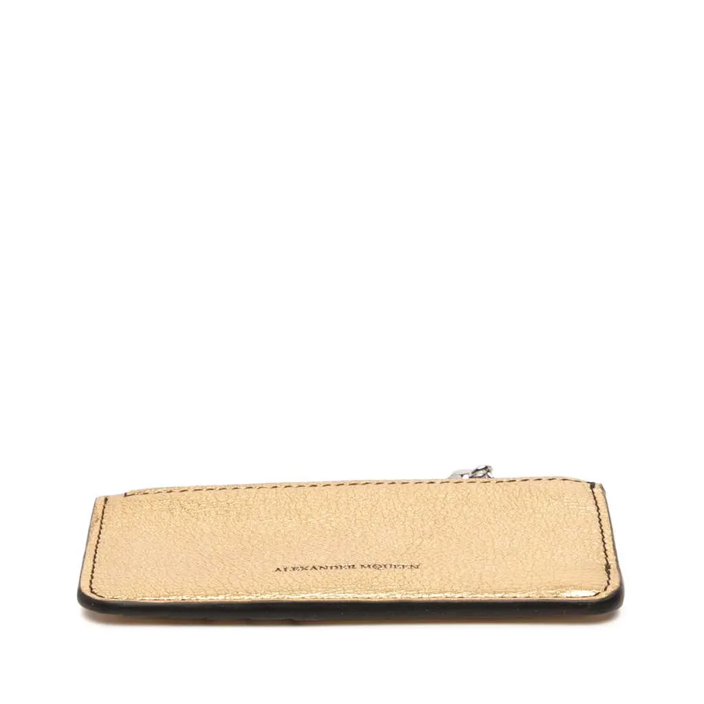 Alexander McQueen Metallic Leather Skull Charm Zip Card Holder Gold Leather Very good - Inside View