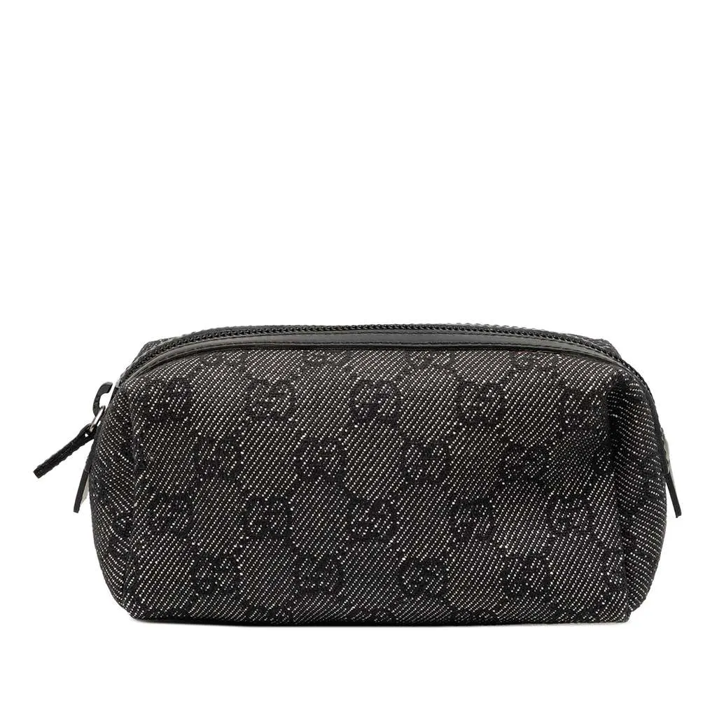 Gucci GG Denim Cosmetic Pouch Grey Denim Very good - Front View