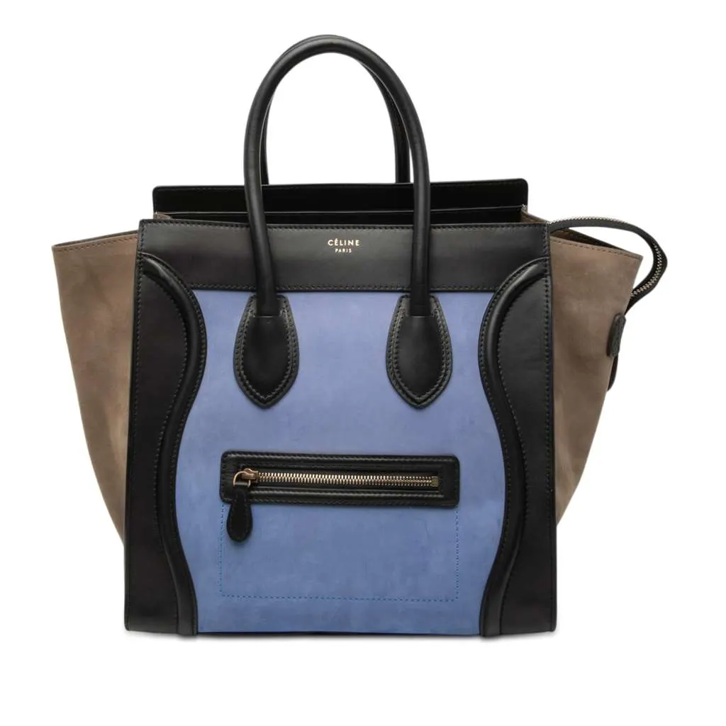 Celine Mini Tricolor Nubuck and Smooth Calfskin Luggage Tote Blue Leather Very good - Front View