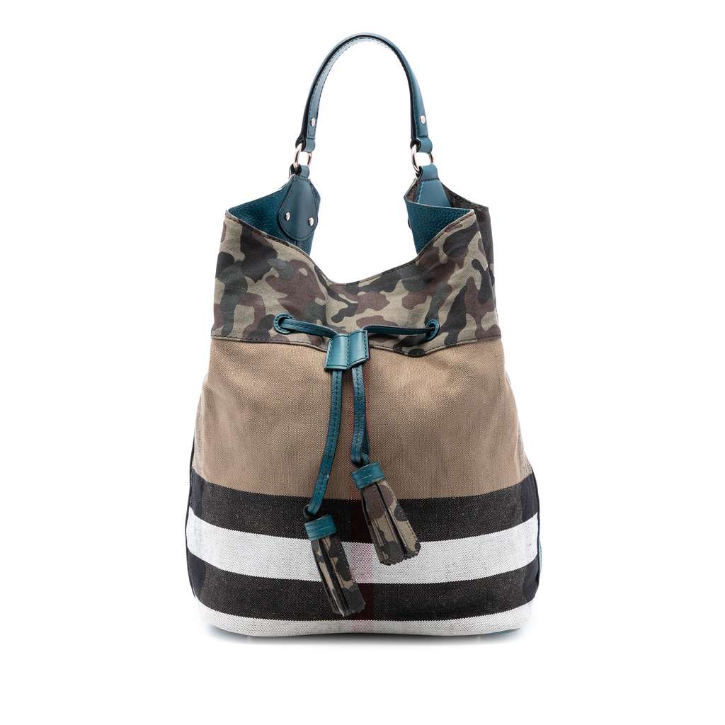 Burberry Mega Check Canvas Camouflage Susanna Tassel Bucket Bag