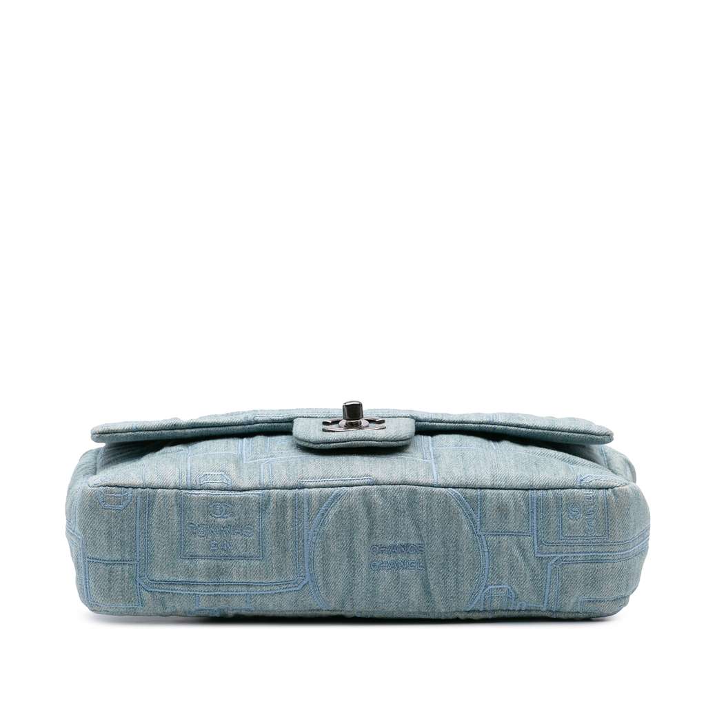 Chanel Medium Embroidered Denim Perfume Bottle Single Flap Blue Denim Good condition - Inside View
