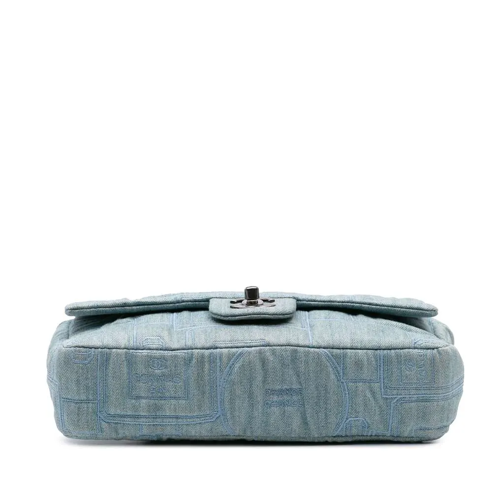 Chanel Medium Embroidered Denim Perfume Bottle Single Flap Blue Denim Very good - Inside View