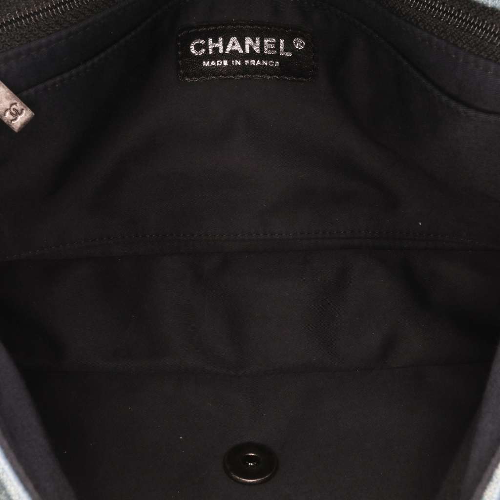 Chanel Medium Embroidered Denim Perfume Bottle Single Flap Blue Denim Good condition - Model View