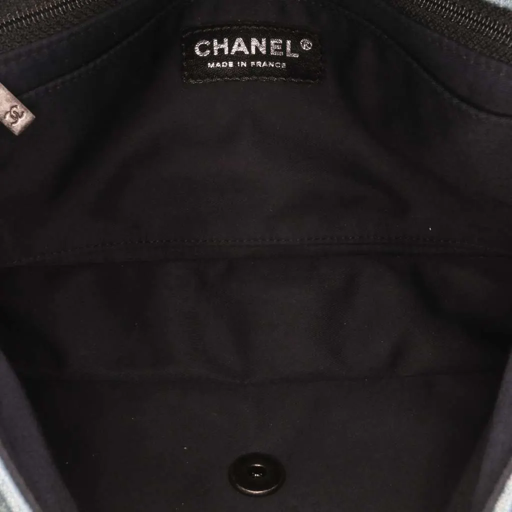 Chanel Medium Embroidered Denim Perfume Bottle Single Flap Blue Denim Very good - Model View