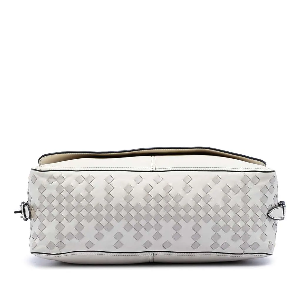 Bottega Veneta Intrecciato Trimmed Lambskin Grommet Top Handle Bag White Leather Very good - Inside View