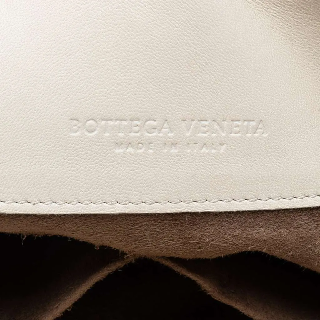 Bottega Veneta Intrecciato Trimmed Lambskin Grommet Top Handle Bag White Leather Very good - Box View